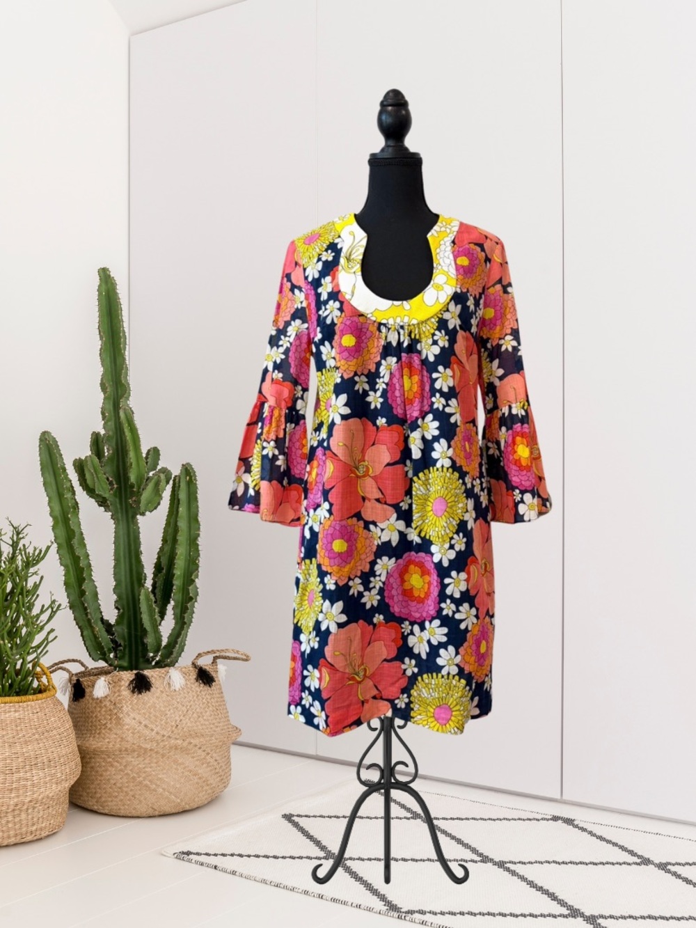 Trina Turk Bonita Bell Sleeve Retro Floral Dress
